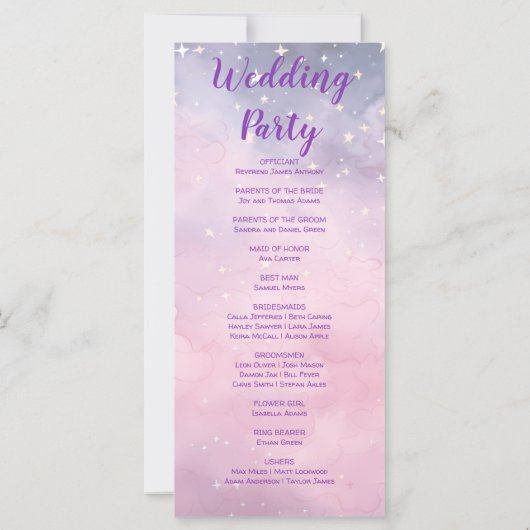 Étoiles rose et violet Programme de mariage célest (Dos)