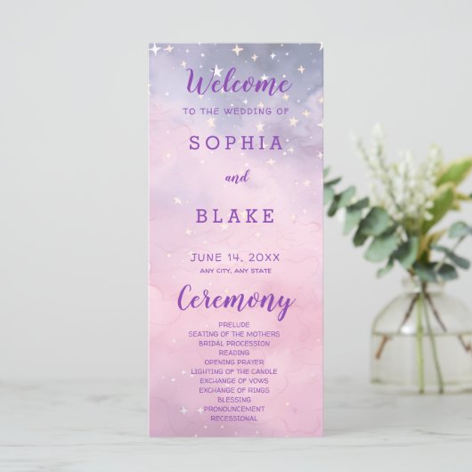 Étoiles rose et violet Programme de mariage célest (Debout devant)