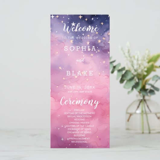 Étoiles rose et violet Programme de mariage célest (Debout devant)