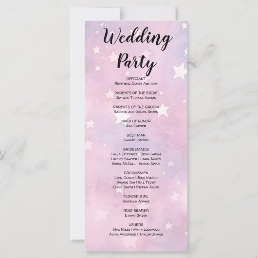 Étoiles rose et violet Programme de mariage célest (Dos)