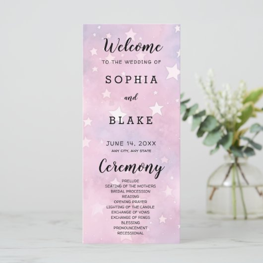 Étoiles rose et violet Programme de mariage célest (Debout devant)