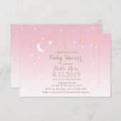 étoiles rose lune fille douche bébé invitations (Devant / Derrière)