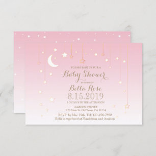 étoiles rose lune fille douche bébé invitations