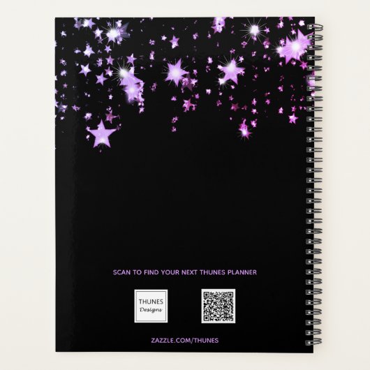 Étoiles violet noir script de nom monogramme (Dos)