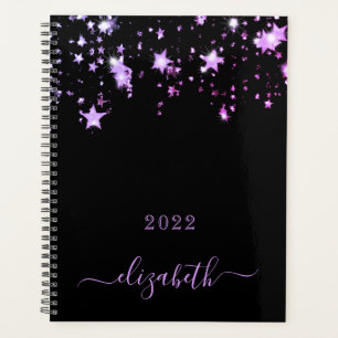Étoiles violet noir script de nom monogramme