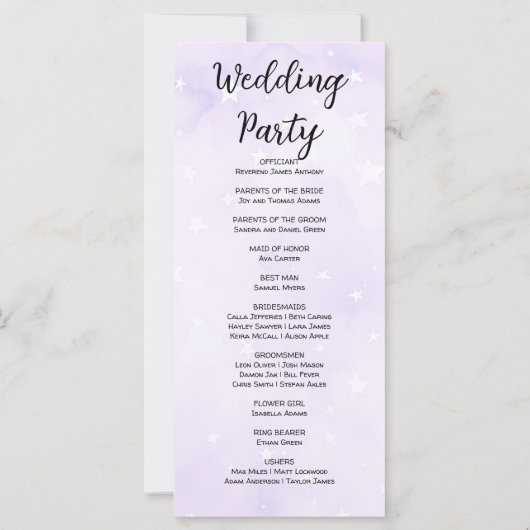 Étoiles violettes et blanches Programme de mariage (Dos)