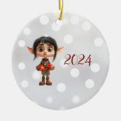 Étonné Fille Noël Elf Ornement en céramique (Devant)