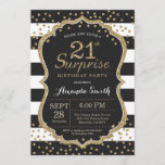 Étonnez la 21ème invitation d'anniversaire.<br><div class="desc">Étonnez la 21ème invitation d'anniversaire pour les femmes ou l'homme. Noir et invitation de fête d'anniversaire d'or. Confettis de parties scintillantes d'or. Rayures noires et blanches. Digitals imprimables. Pour davantage de personnalisation,  cliquez sur svp la "personnaliser il" bouton et utilisez notre outil de conception pour modifier ce modèle.</div>