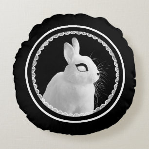 Étrange Coussin Rond Lapin Blanc