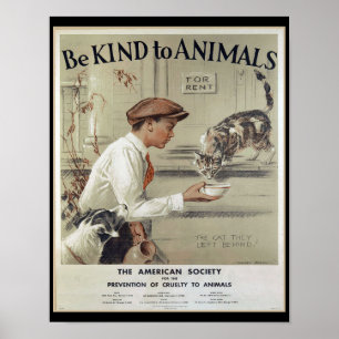 Être gentil envers les animaux - Poster vintage