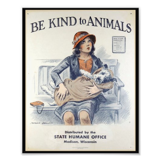 Être gentil envers les animaux - Poster vintage (Devant)