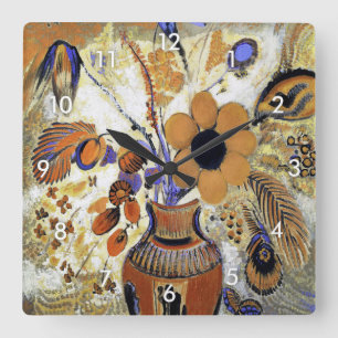 Etruscan Vase with Flowers, Redon Vierkante Klok