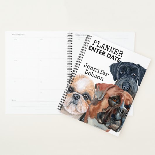 Étudiant planificateur avec chiens d'aquarelle (Devant avec enveloppe)