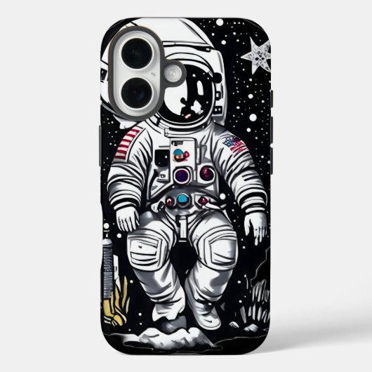 Étui Case-Mate Linogravure Astronaute Espace Rétro (Verso)