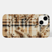Étui de téléphone à carreaux beige de luxe avec fl (Verso (horizontal))