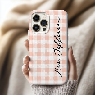 Étui de téléphone à carreaux pêche assortis pour m