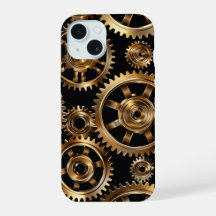 Étui de téléphone à engrenages Steampunk dorés