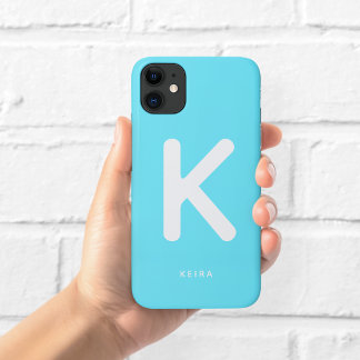 Étui de téléphone à monogramme bleu cyan électriqu