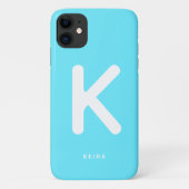 Étui de téléphone à monogramme bleu cyan électriqu (Dos)
