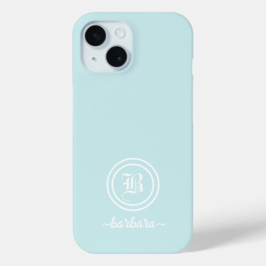 Étui de téléphone à monogramme et nom bleu personn (Verso)
