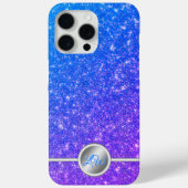 Étui de téléphone à monogramme pailleté bleu scint (Verso)