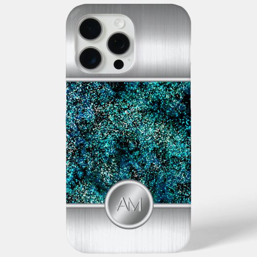 Étui de téléphone à monogramme paillettes vertes e (Verso)
