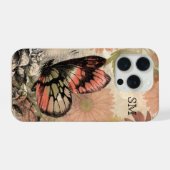 Étui de téléphone à monogramme papillon floral vin (Verso Horizontal)