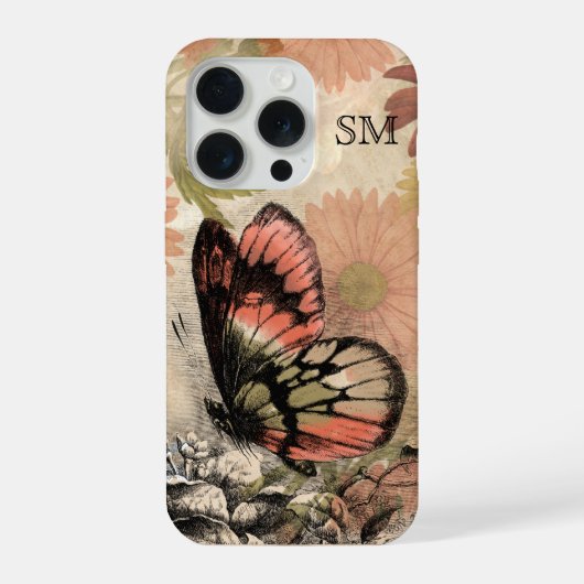 Étui de téléphone à monogramme papillon floral vin (Verso)