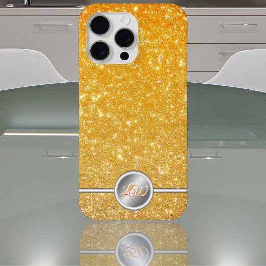 Étui de téléphone à monogramme scintillant jaune