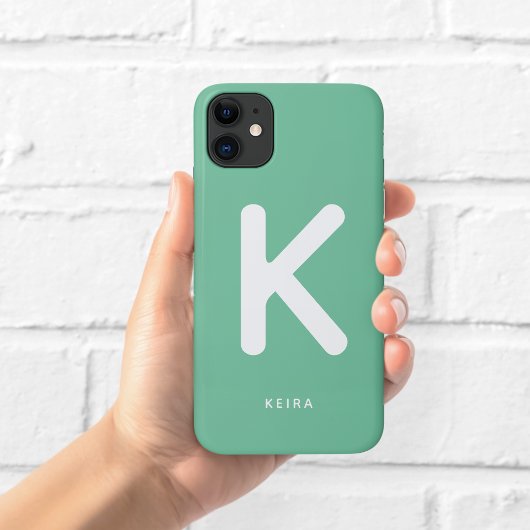 Étui de téléphone à monogramme vert émeraude