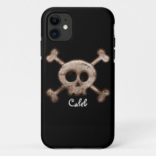 Étui de téléphone à motif crâne et os en détresse