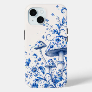 Étui de téléphone à motif floral champignon bleu e