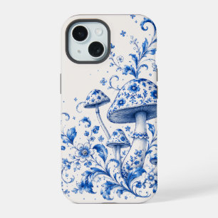 Étui de téléphone à motif floral champignon bleu e