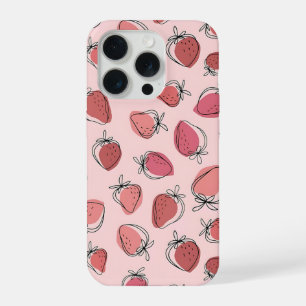 Étui de téléphone à motif rose fraise mignon