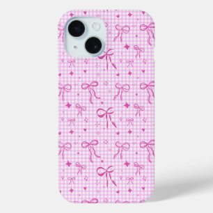 Étui de téléphone à noeud en vichy rose