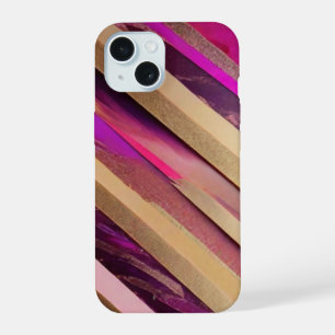 Étui de téléphone à rayures roses et or