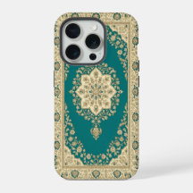 Étui de téléphone à tapis persan turquoise Médaill