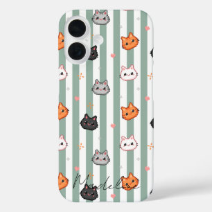 Étui de téléphone à tête de chat blanc bleu person