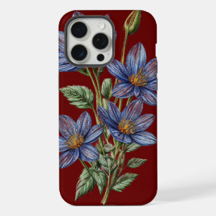 Étui de téléphone avec croquis de fleur bleue sur