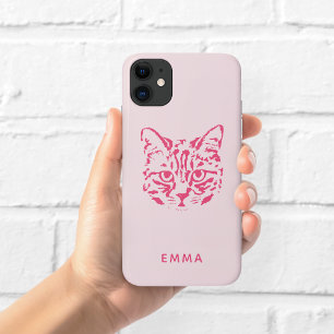 Étui de téléphone avec illustration de chat rose
