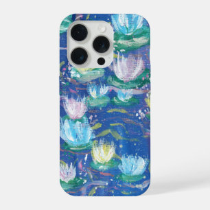 Étui de téléphone avec peinture de nénuphars bleus