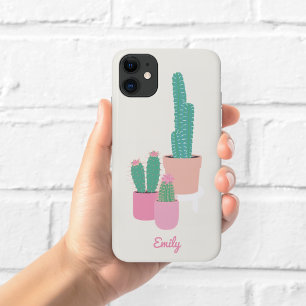 Étui de téléphone Cactus en pot mignon Crème