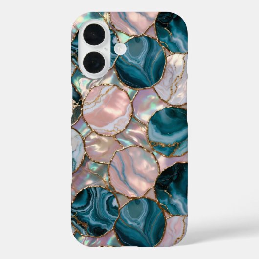 Étui de téléphone Cercles de marbre rose sarcelle (Verso)