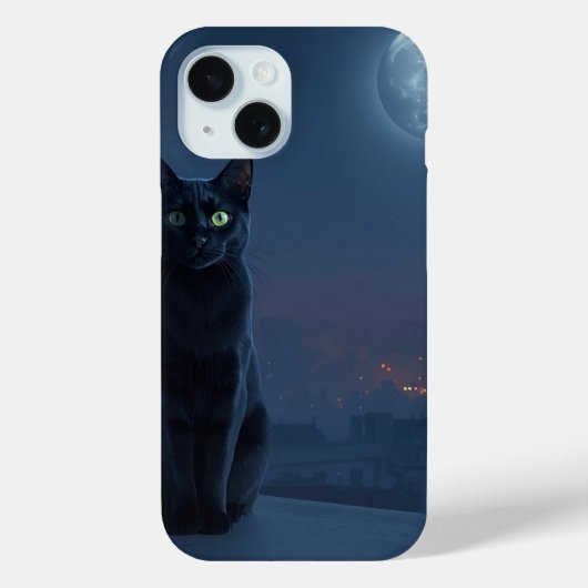 Étui de téléphone Chat au Clair de Lune sur Toit (Verso)