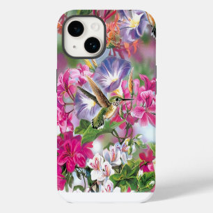 Étui de téléphone colibri peint : rose violet vert