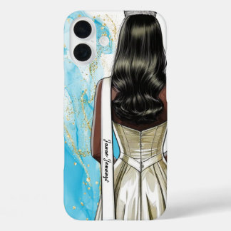 Étui de téléphone de défilé de beauté bleu paillet