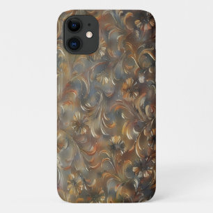 Étui de téléphone en art floral bronze et gris