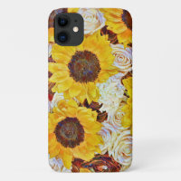 Étui de téléphone en art floral tournesols roses