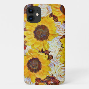 Étui de téléphone en art floral tournesols roses