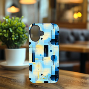 Étui de téléphone en art géométrique bleu et jaune